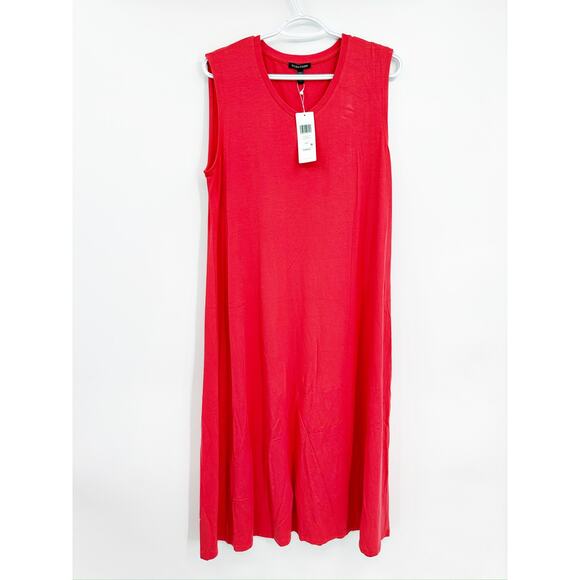Eileen Fisher Red Stretch Jersey Knit V-Neck Tank Midi Dress Size Large NWT - Picture 2 of 6